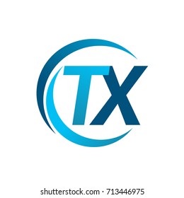 initial letter TX logotype company name blue circle and swoosh design. vector logo for business and company identity.