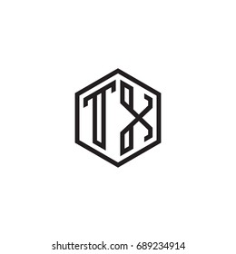 Initial letter TX, minimalist line art monogram hexagon logo, black color