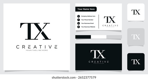 Plantilla inicial del diseño del logotipo de TX o XT con diseño de tarjeta de visita