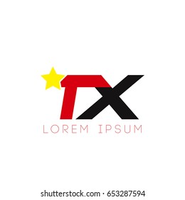 Initial letter tx yellow star logo red black