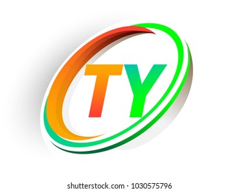 initial letter TY logotype company name colored orange and green circle and swoosh design, modern logo concept. vector logo for business and company identity.