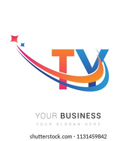 initial letter TY logotype company name colored orange, red and blue swoosh star design. vector logo for business and company identity.
