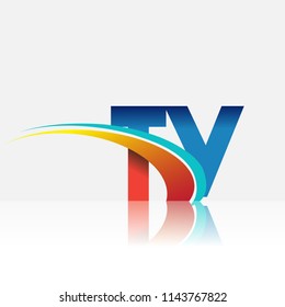 initial letter TY logotype company name colored red and blue and swoosh design. vector logo for business and company identity.
