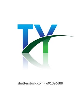 initial letter TY logotype company name colored blue and green swoosh design. vector logo for business and company identity.
