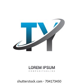 initial letter TY logotype company name colored blue and grey swoosh design. logo design for business and company identity.