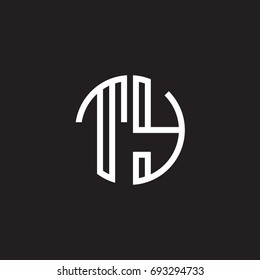 Initial letter TY, minimalist line art monogram circle shape logo, white color on black background