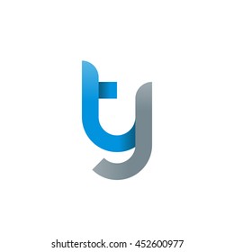 initial letter ty modern linked circle round lowercase logo blue gray