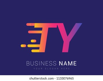 Initial Letter TY speed Logo Design template, logotype company name colored yellow, magenta and blue.for business and company identity.