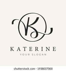 Initial letter type K calligraphic logo design. Handwriting ornate vector icon of K symbol.