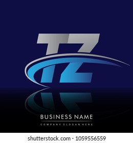 initial letter TZ logotype company name colored blue and grey swoosh design. vector logo for business and company identity.