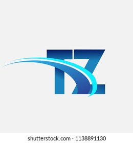 initial letter TZ logotype company name colored blue and swoosh design. vector logo for business and company identity.