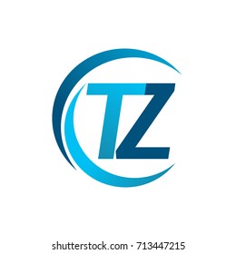 initial letter TZ logotype company name blue circle and swoosh design. vector logo for business and company identity.