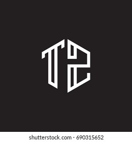 Initial letter TZ, minimalist line art monogram hexagon shape logo, white color on black background