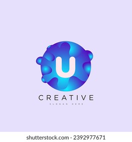 Letra inicial plantilla de logotipo en 3D en U diseño de esferas de círculo colorido para identidad empresarial y de empresa