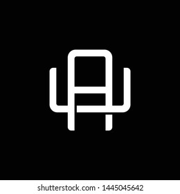 Initial letter U and A, UA, AU, overlapping interlock monogram logo, white color on black background
