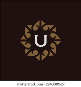 Ursprünglicher Buchstabe U abstraktes Blumenlogo mit Herz-Monogramm-Symbol im eleganten Stil