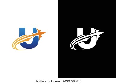 Initial letter U Air Travel Logo icon Design with plane graphic element, symbol, sign for travel agency logo design. letter U Air travel logo design template-vector.