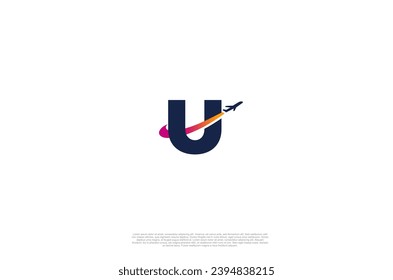 Initial Letter U and airplane for agency travel check, transport, logistics, delivery logo design. Vector illustration template
