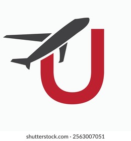 Initial Letter U Airplane Logo Concept For Travel Symbol And Transportation Sign