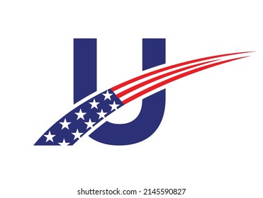 Initial Letter U American Logo for Business, Corporate and Company Sign. USA American Logo on Letter U Vector Template