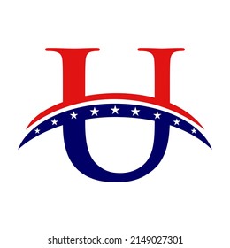 Initial Letter U American Logo for Business, Corporate und Company Sign. US-amerikanisches Logo auf Letter U Vector Template