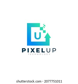 Initial Letter U with Arrow Pixel Logo Design Inspiration