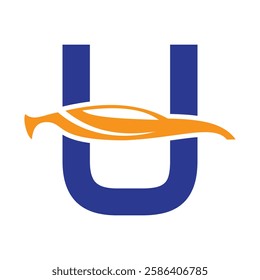 Initial Letter U Automotive Logo Design Concept With Car Symbol Vector Template 