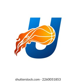 Initial Letter U Basketball Logo Concept with fireball