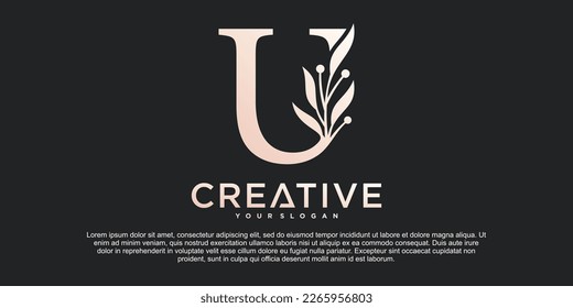 Anfangsbuchstabe U mit Schönem Blumenalphabet Monoline Logo Design Premium Vektor