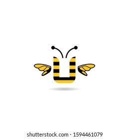 initial letter U bee logo vector illustration design