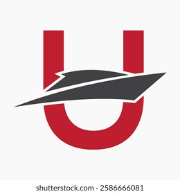 Initial Letter U Boat Logo Concept For Sailor Symbol Vector Template