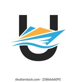 Initial Letter U Boat Logo Concept For Sailor Symbol Vector Template