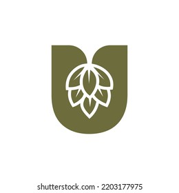 Initial Letter U Brewing Logo With Beer Icon Vector Template
