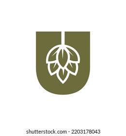 Initial Letter U Brewing Logo With Beer Icon Vector Template