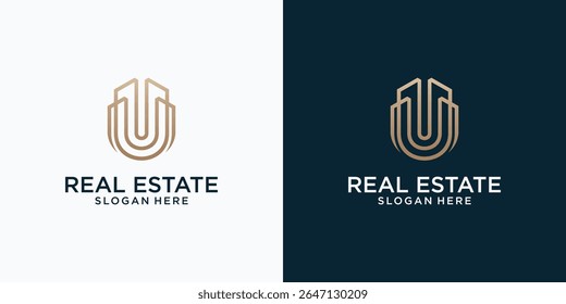 Initial letter U building logo design template elements.