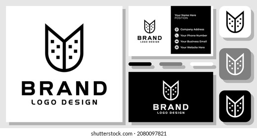 Initial Letter U Buildings Apartment Real Estate Town City Logo Design with Business Card Template