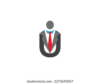 initial letter U Businessman Logo Concept sign symbol icon Element Design. People, Human, Boss, Marketing, Business, Suit, Tie, Finance, Corporate Logotype. Vector illustration template
