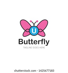 initial letter u butterfly logo and icon vector illustration design template