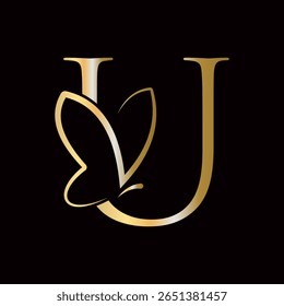 Letra inicial U borboleta logotipo design conceito para moda, cosméticos e símbolo de beleza