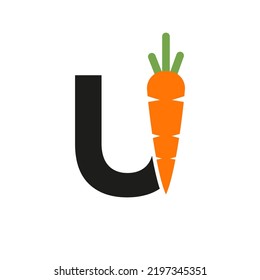 Initial Letter U Carrot Icon Design Vector Template. Carrot Logo Based Alphabet