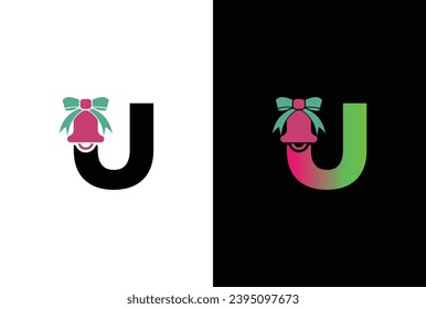 Initial letter U Christmas Ball Logo. Letter U Christmas lettering vector clip art isolated on white background stock illustration.