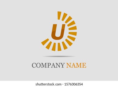 Initial letter U with circle burst. vector design. 