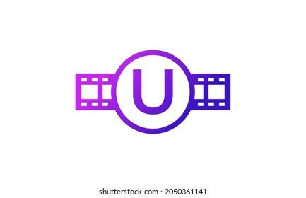 Initial Letter U Circle with Reel Stripes Filmstrip for Film Movie Cinema Production Studio Logo Inspiration