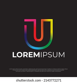 Initial letter U colorful Modern digital alphabet font, Rainbow color design fashion futuristic font
