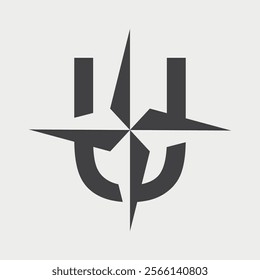 Initial Letter U Compass Logo design. Vector Illustration.