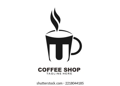 logotipo inicial de la tienda de café de la carta U
