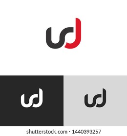Initial Letter u d linked lowercase logo design template elements. Red letter Isolated on black white grey background. Suitable for business, consulting group company.