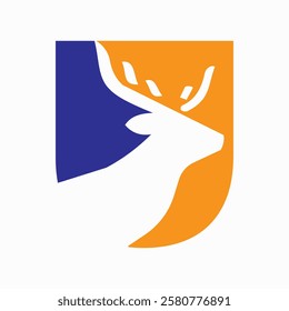 Initial Letter U Deer Logo Concept With Minimal Deer Head Symbol Vector Template