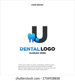 Initial Letter U Dental Logo Design Template