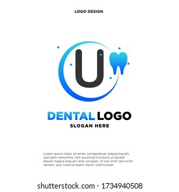 Plantilla de diseño de logotipo dental de la letra inicial U